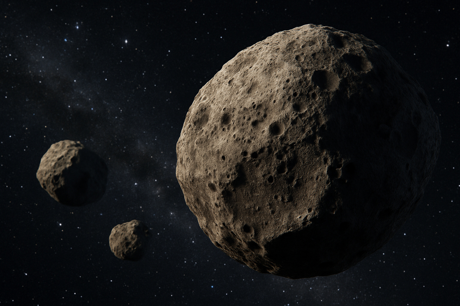 Asteroides próximos da Terra vistos em alta resolução, representando o avanço das detecções da ESA e o aumento do monitoramento espacial.