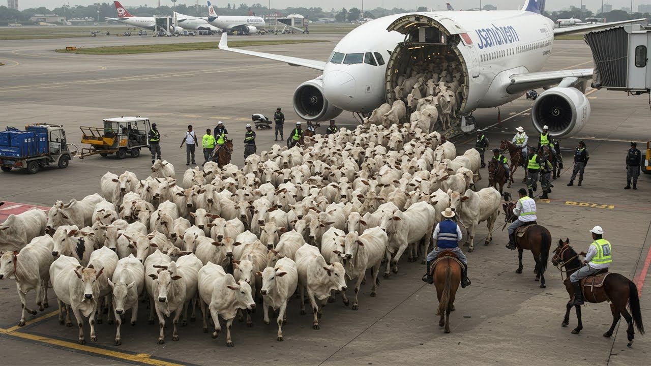 Brasil registra maior embarque de gado do mundo enquanto Boeing 747 leva animais pelo ar, mega-navio transporta 27 mil bois de Santos e polêmica sobre bem-estar animal e vantagens econômicas