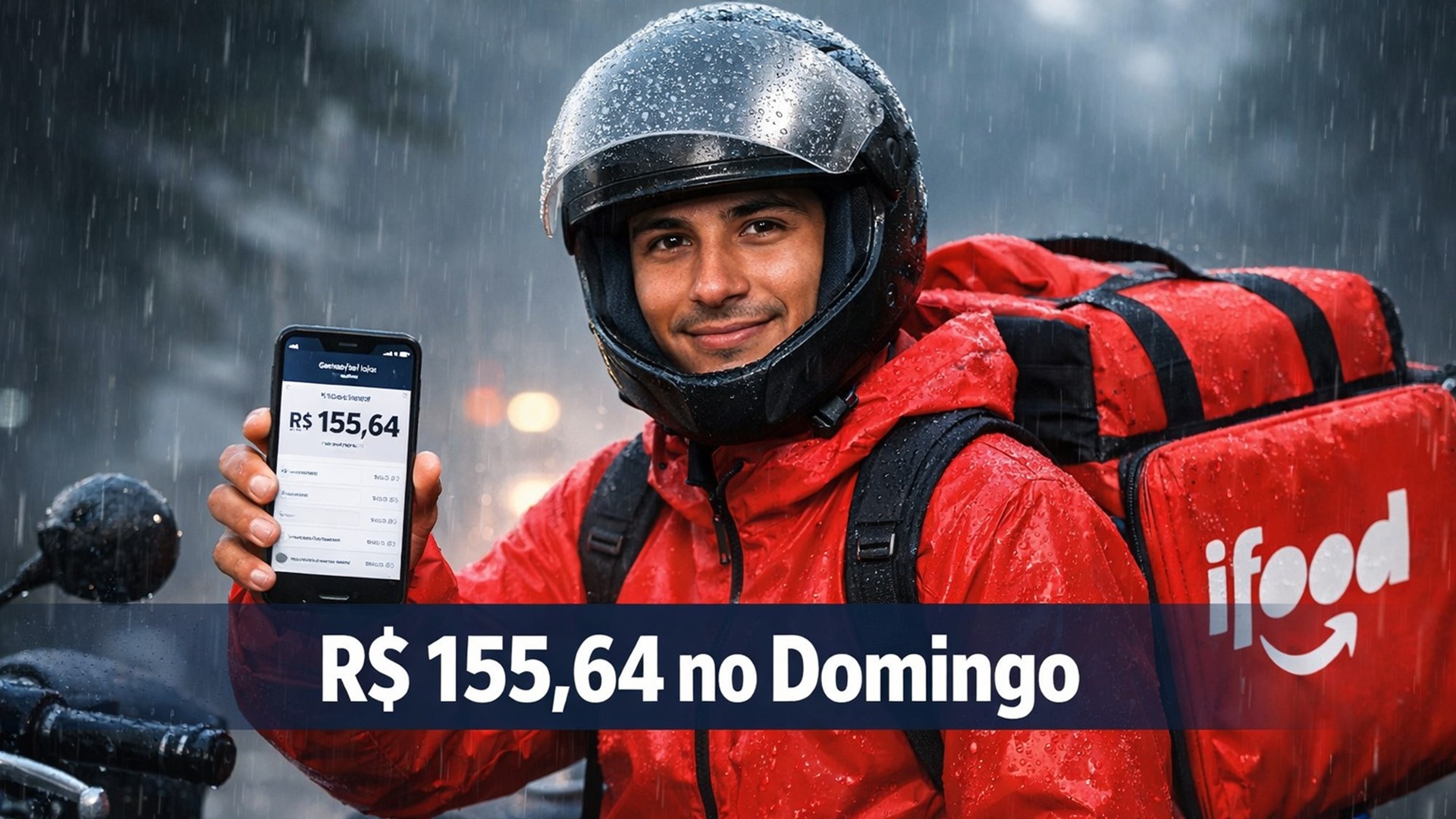 Entregador revela quanto ganhou em um domingo chuvoso, número de rotas, tempo trabalhado e valor final após cinco horas.