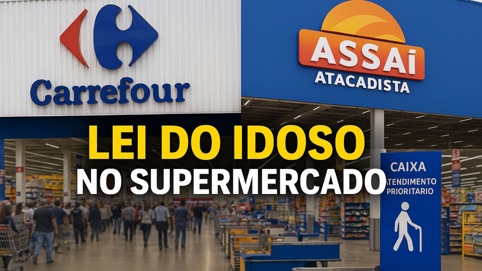 Lei garante atendimento prioritário a idosos em supermercados como Assaí e Carrefour e define regras para filas preferenciais e denúncias de descumprimento.