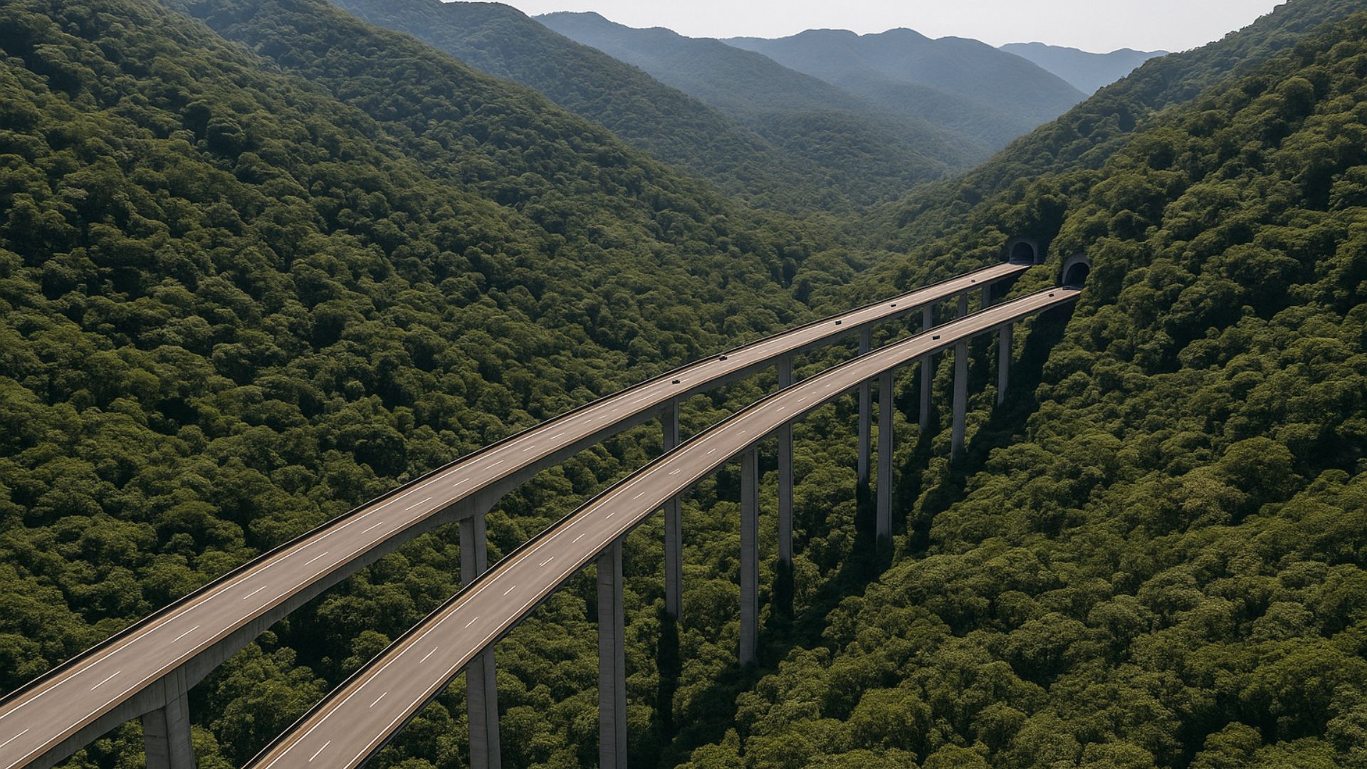 Rodovia dos Imigrantes se destaca por viadutos altos, túneis extensos e engenharia sustentável ao cruzar a Serra do Mar integrada à Mata Atlântica.