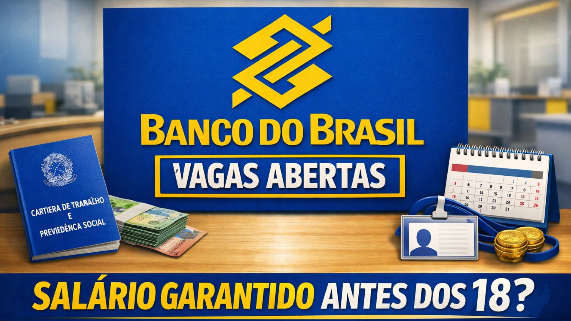 Banco do Brasil abre vagas para Jovem Aprendiz com salário mínimo, benefícios e jornada reduzida para jovens de 14 a 18 anos. Inscrição é feita por entidades parceiras.