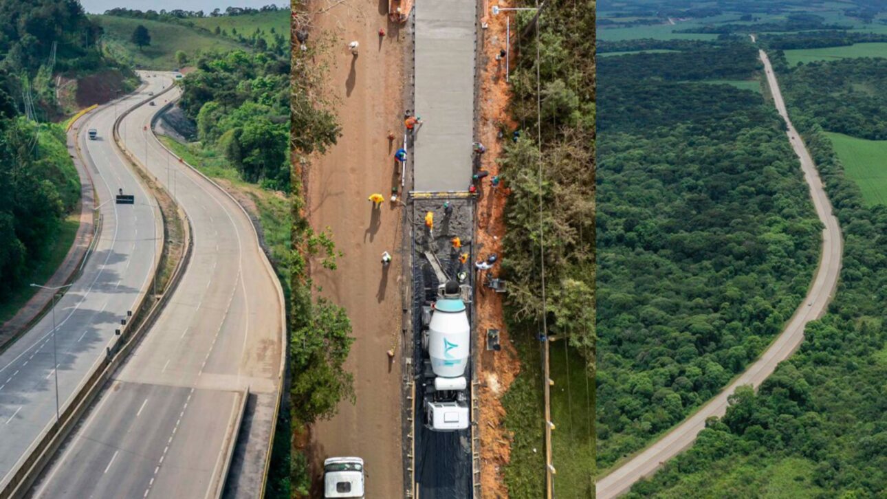 Duplicação da PRC-466 no Paraná avança com pavimento de concreto, whitetopping, nova ponte e investimento de R$ 140 milhões. Obra chega a 87%.