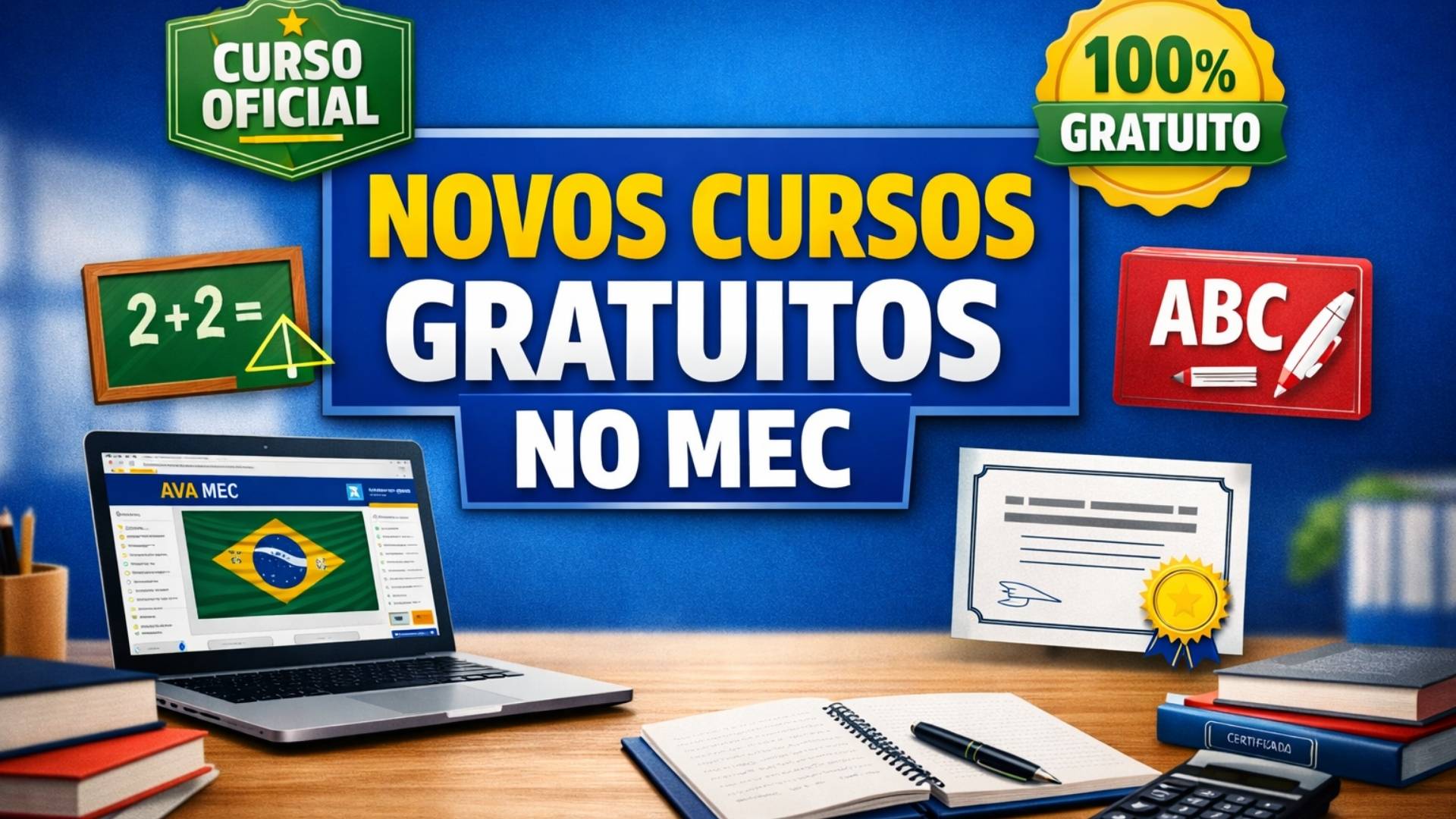 MEC abre inscrições para cursos EAD gratuitos de 80h em Matemática e Português voltados à EJA, com certificado oficial e prazo flexível.