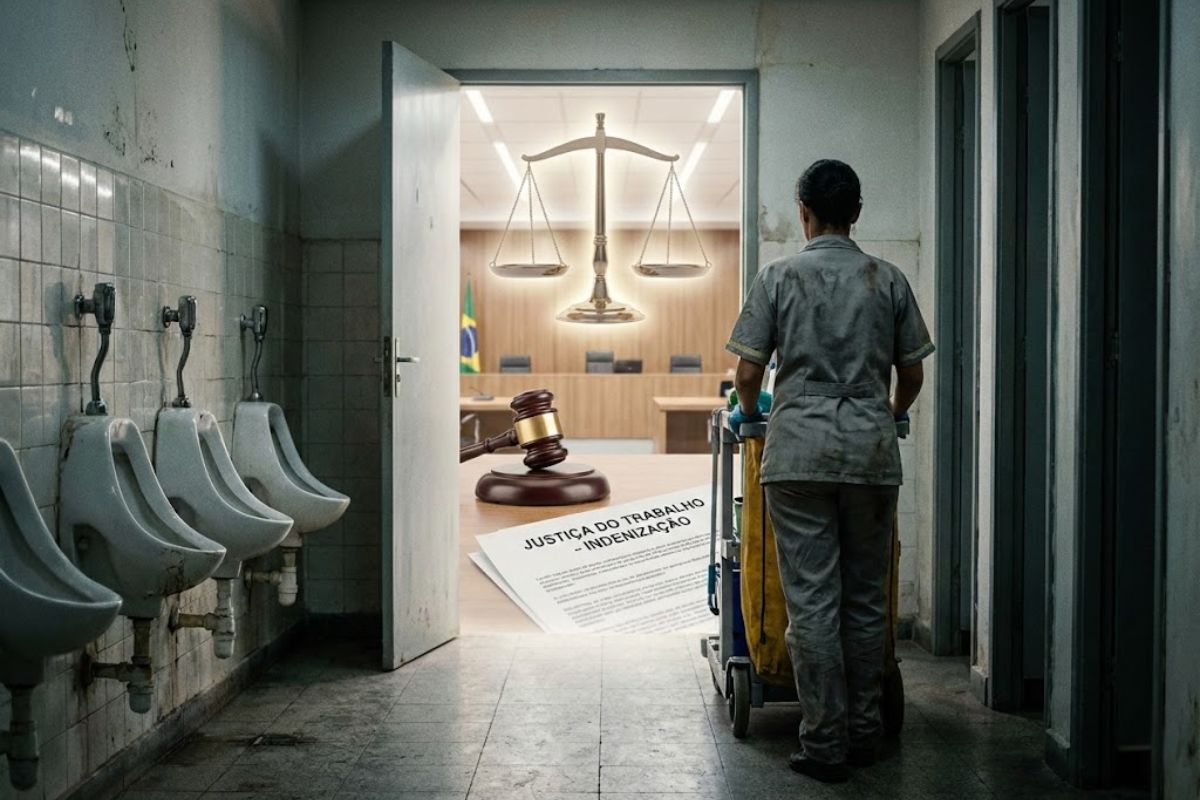 Justiça do Trabalho condena condomínio por vestiário masculino e banheiro feminino, reconhece dano moral e fixa indenização de R$ 8 mil à trabalhadora.