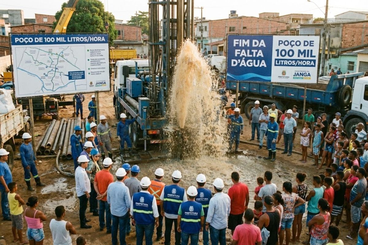 Poço no Janga da Compesa reforça o abastecimento de água, enfrenta a falta de água e integra obras para estabilizar o fornecimento no bairro.