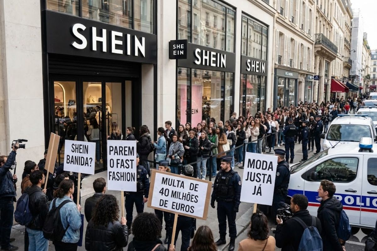 Shein abre loja em Paris e desafia a França com modelo de fast fashion, enfrentando protestos, multa milionária e reação europeia ao avanço chinês.