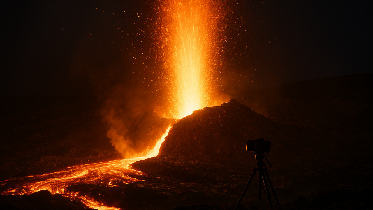 Lava incandescente do Vulcão Kilauea atinge câmera do USGS durante erupção no Havaí e interrompe transmissão.