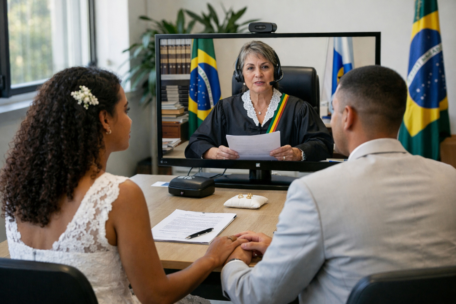 Casal brasileiro participa de casamento por videoconferência após aprovação do novo Código Civil
