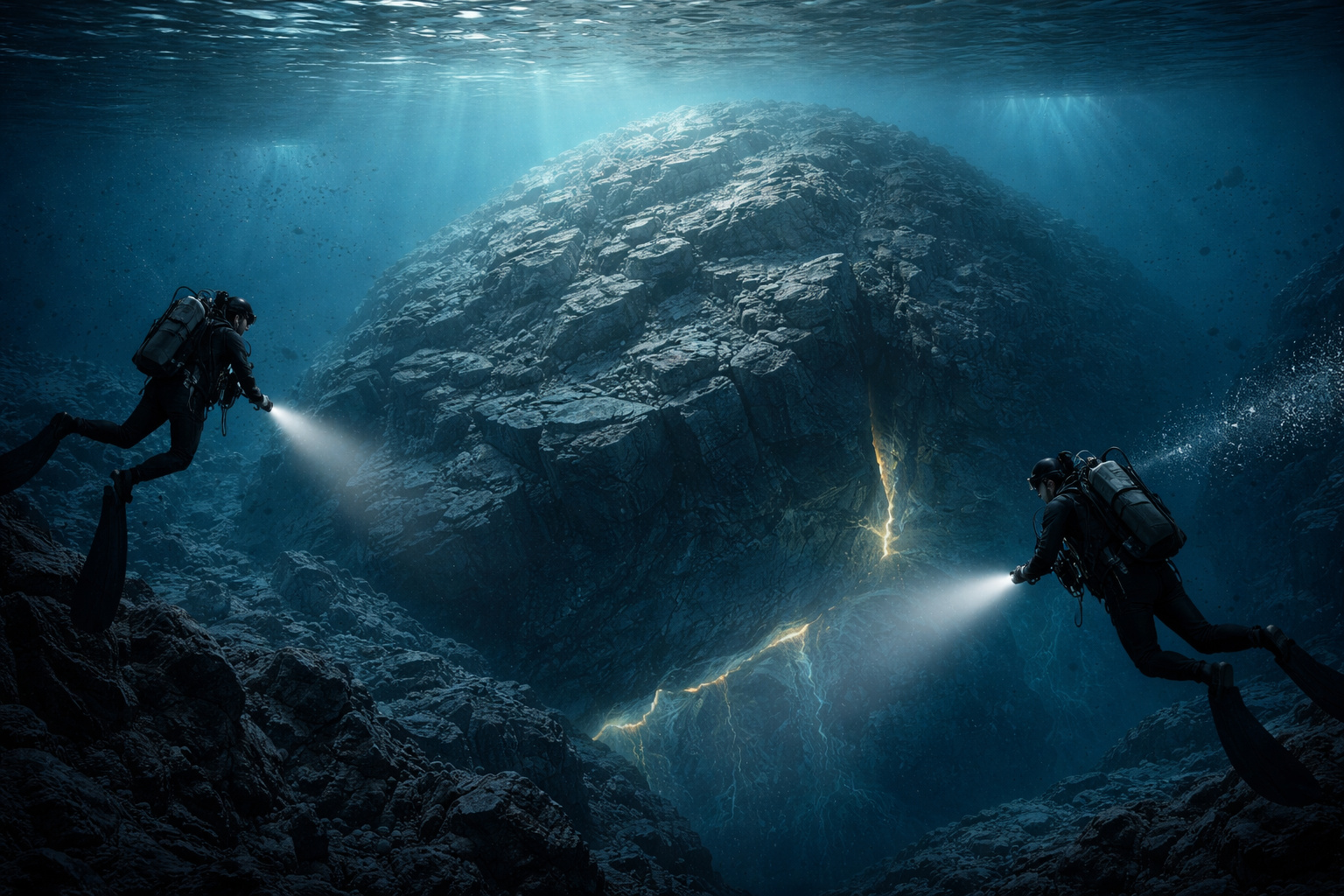 Estrutura geológica gigante submersa sob o Triângulo das Bermudas, identificada por estudos sísmicos e associada à elevação da ilha de Bermuda.