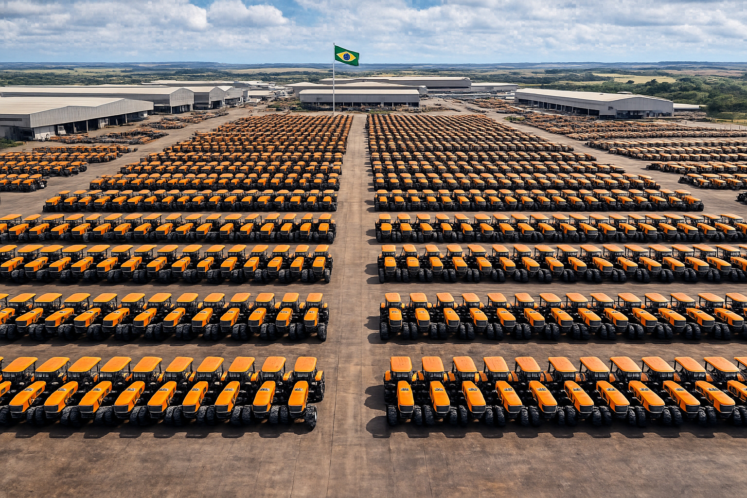 Máquinas agrícolas e tratores da maior fabricante brasileira, símbolo da indústria nacional e da agricultura de precisão no Brasil.