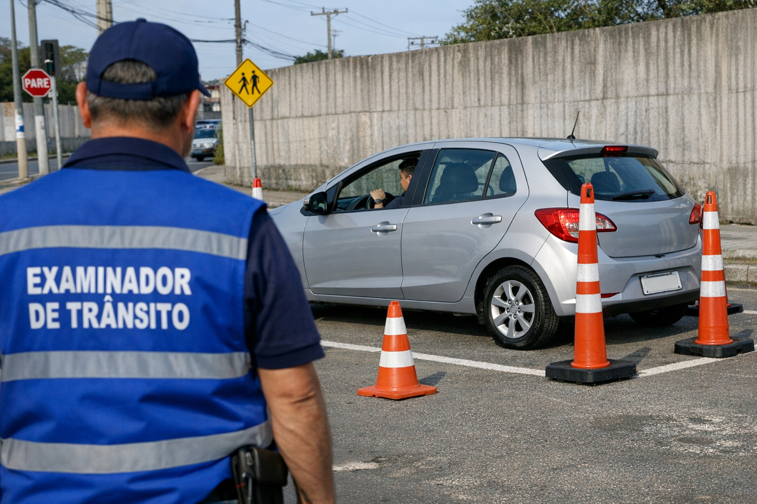 Exame prático de direção veicular da CNH sendo realizado sob as novas regras do Detran
