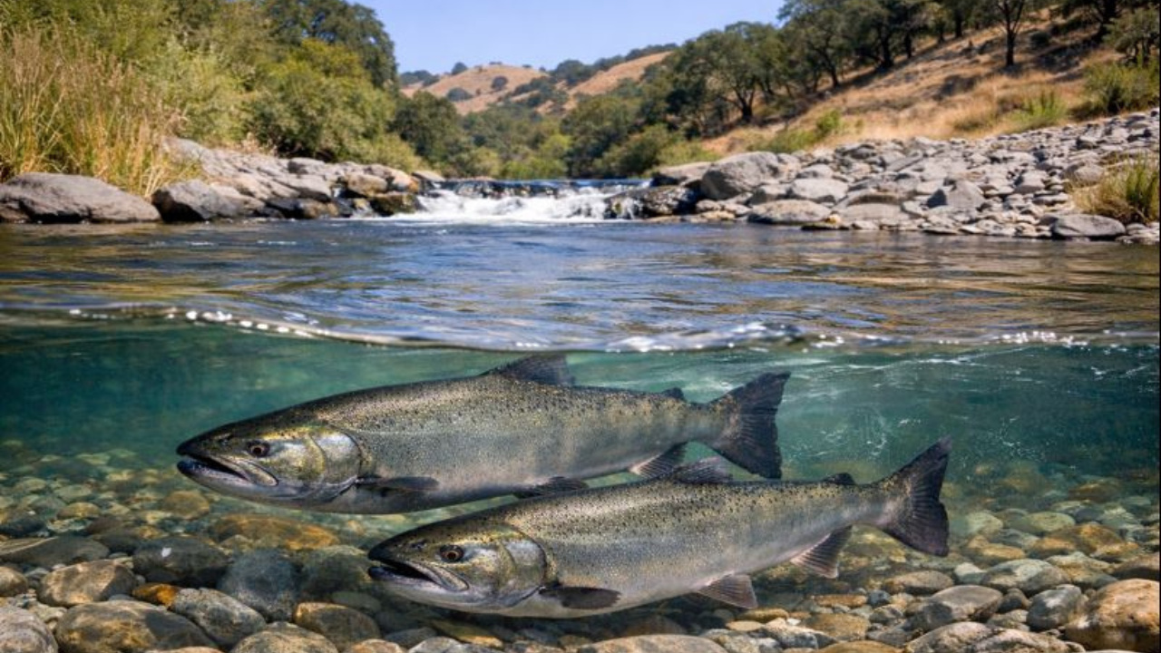Após décadas ausente, o salmão Chinook retorna ao Alameda Creek graças à restauração ambiental e à retomada da migração de peixes.