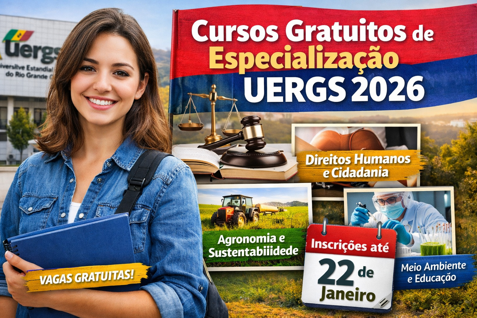 Especialização gratuita: UERGS abre inscrições para cursos em 2026 em várias cidades