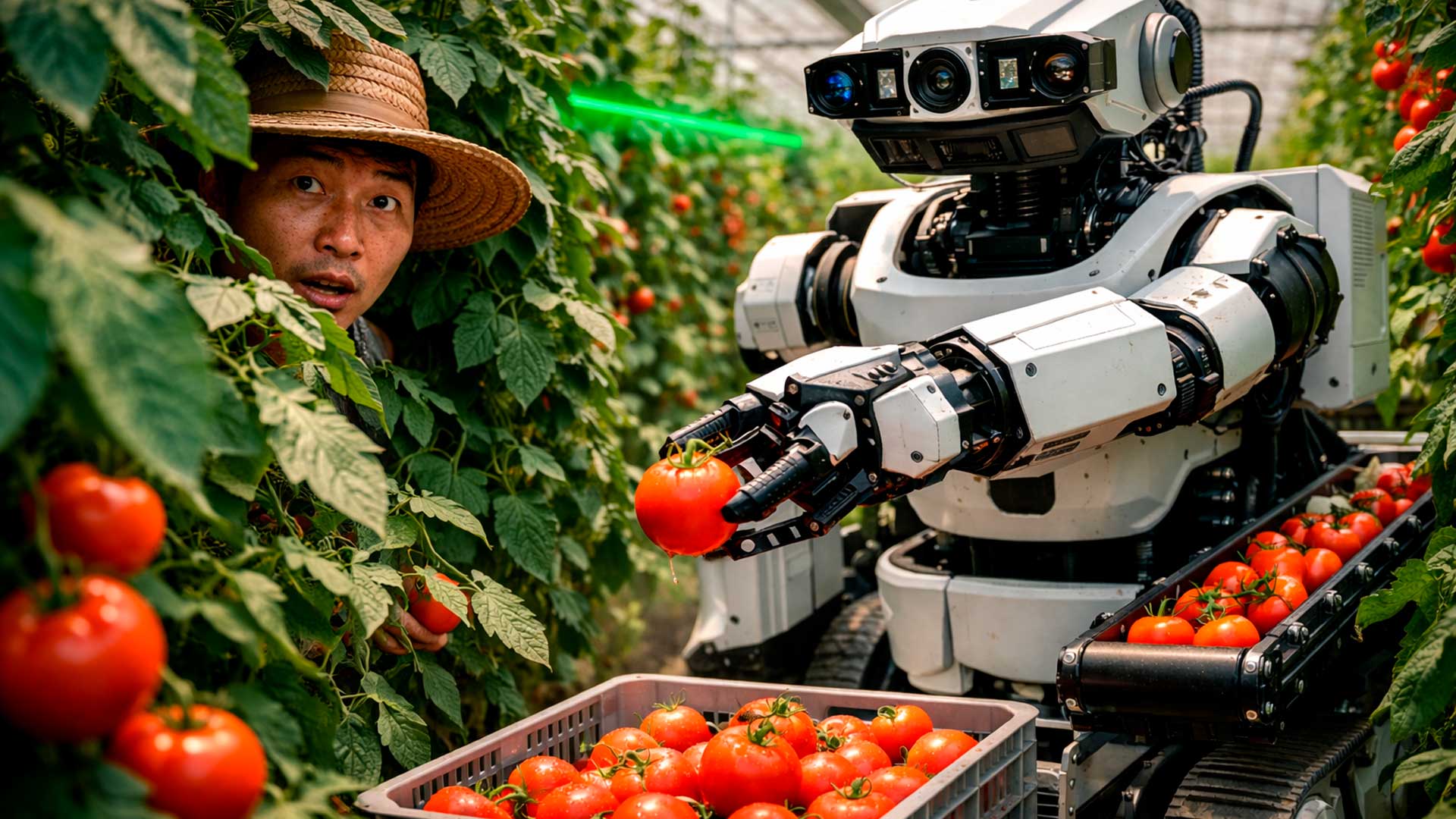 Capaz de substituir até 6 trabalhadores em lavouras de tomate, esse robô agrícola chinês faz polinização, poda, desbaste e colheita por um custo muito menor