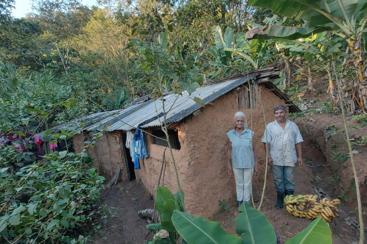 Casal de idosos vive isolado no alto do morro, sem luz e sem renda fixa, mora em casa de barro no meio da mata, sobrevive do que planta e vende, e busca ajuda para aposentar