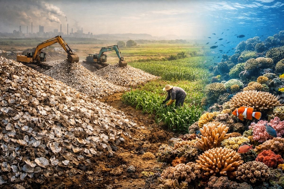 China transforma concha de ostra em solução para solo agrícola degradado, recupera recifes marinhos e cria tecnologia verde com impacto ambiental global.