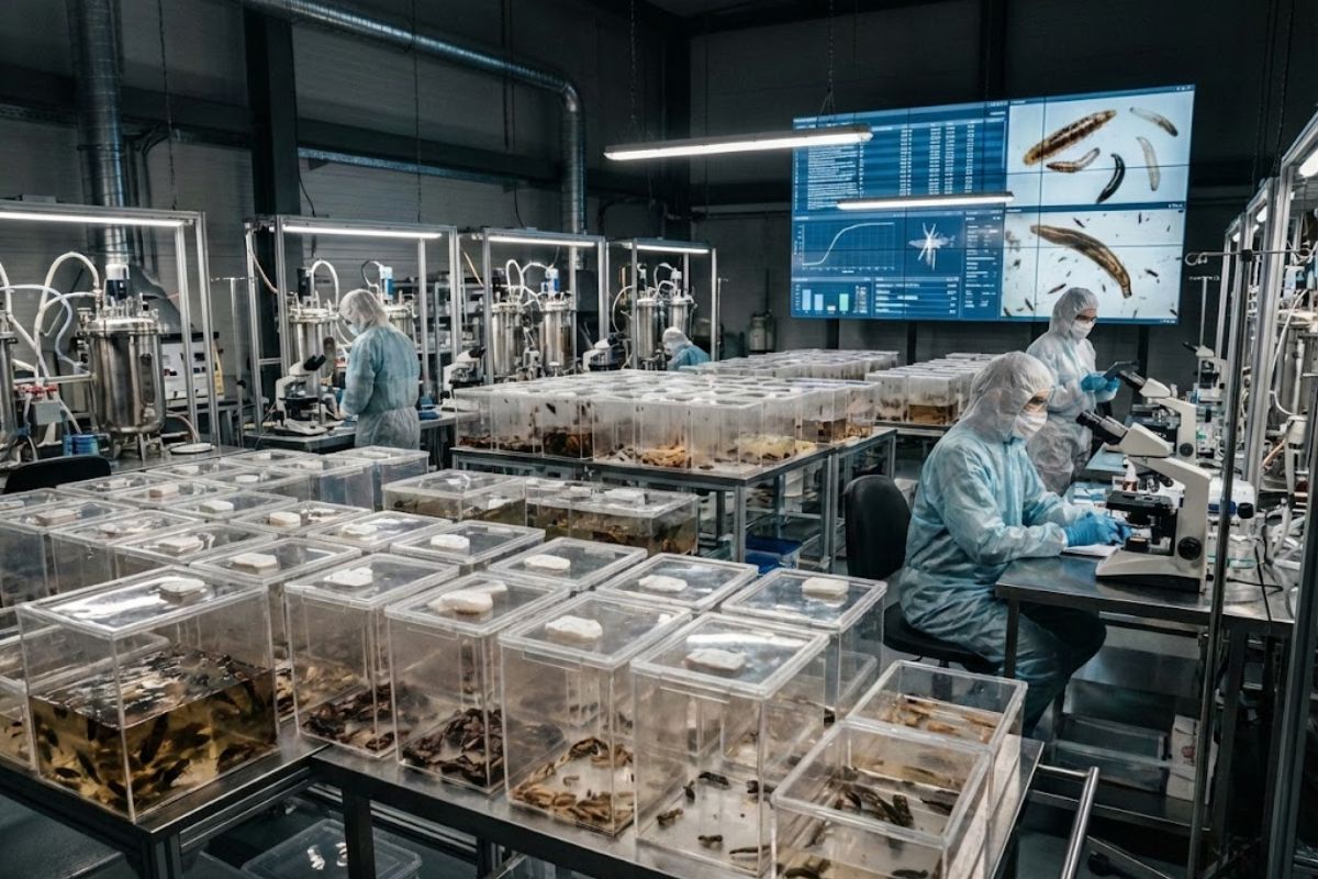 parasitas em laboratórios: fazenda de baratas, proteína de larvas, sanguessugas medicinais e mosquitos com Wolbachia mostram usos, riscos e escala.