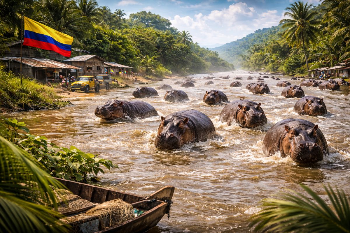 Colômbia enfrenta invasão de hipopótamos 30 anos após Pablo Escobar manada passa de 120, avança 300 km pelo rio Magdalena, assusta moradores e pode chegar