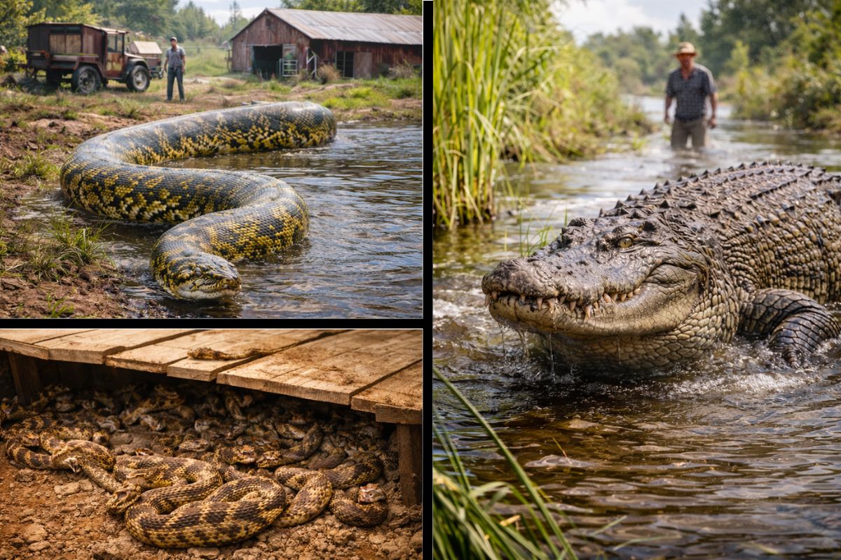 Debaixo do assoalho, 45 cascavéis; na fazenda, sucuri de 8 metros; e um crocodilo de 6,4 m os encontros mais assustadores em sítios e fazendas que pegaram moradores (4)
