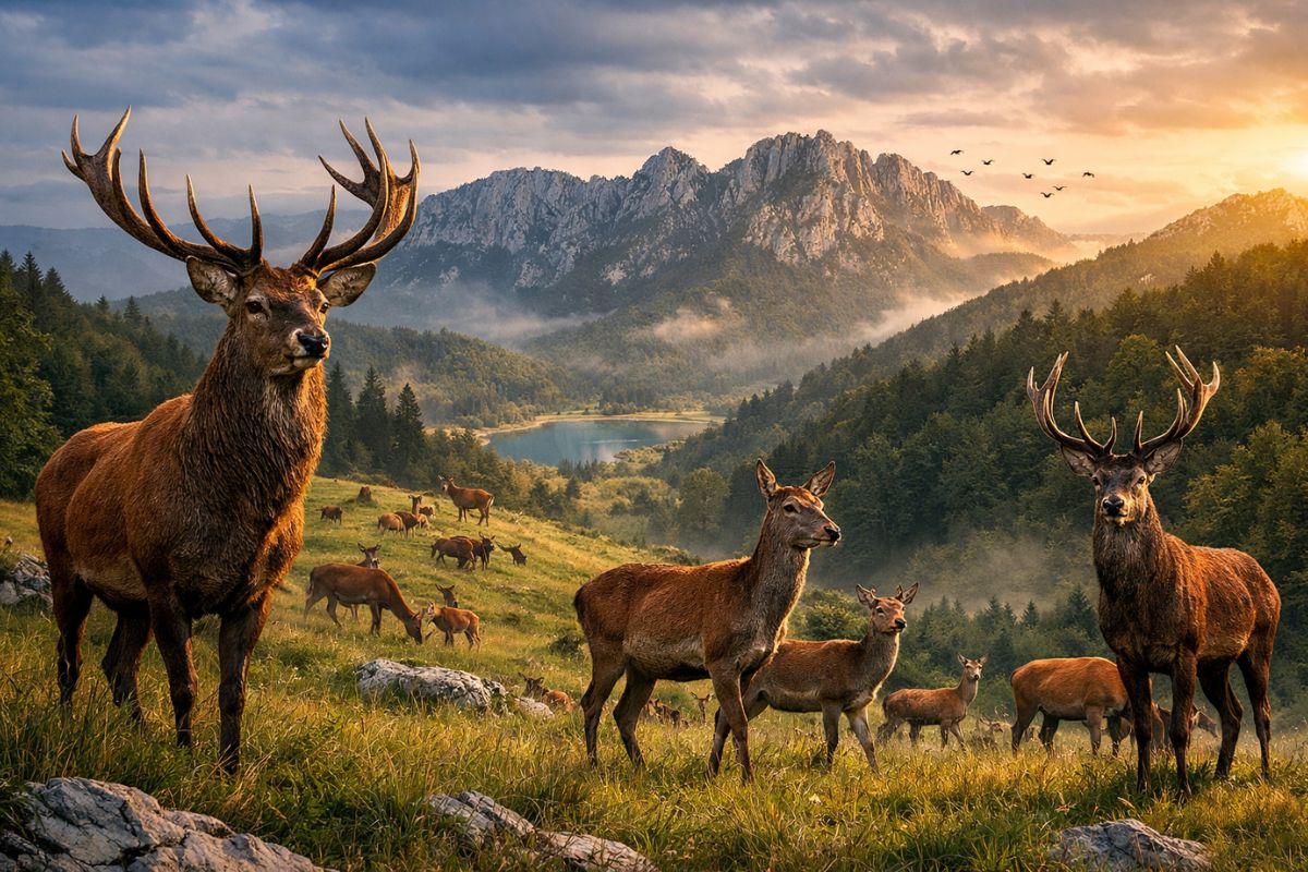 Veados-vermelhos retornam às montanhas Velebit, na Croácia, após solturas coordenadas, suspensão da caça e monitoramento com câmeras, impulsionando a recuperação ecológica e a restauração da vida selvagem local.
