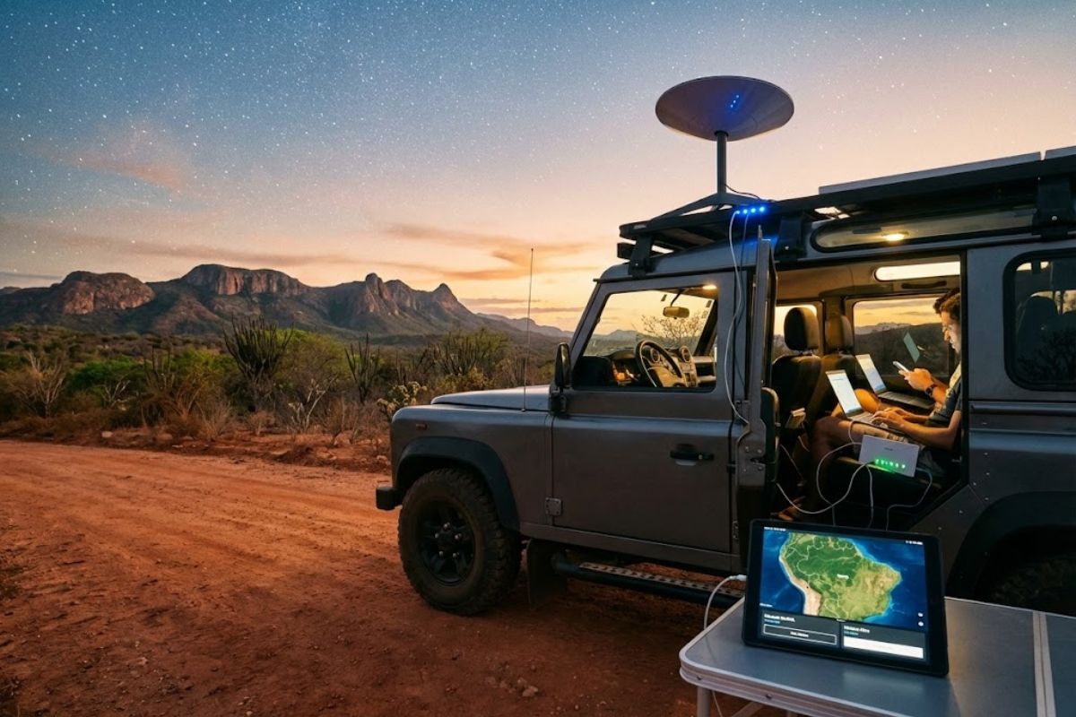 Internet via satélite da Starlink no carro cobre o Brasil inteiro, usa Starlink Mini e planos Viagem, vira hotspot nacional e pode sair mais barata que manter plano móvel caro o ano todo em 2026.