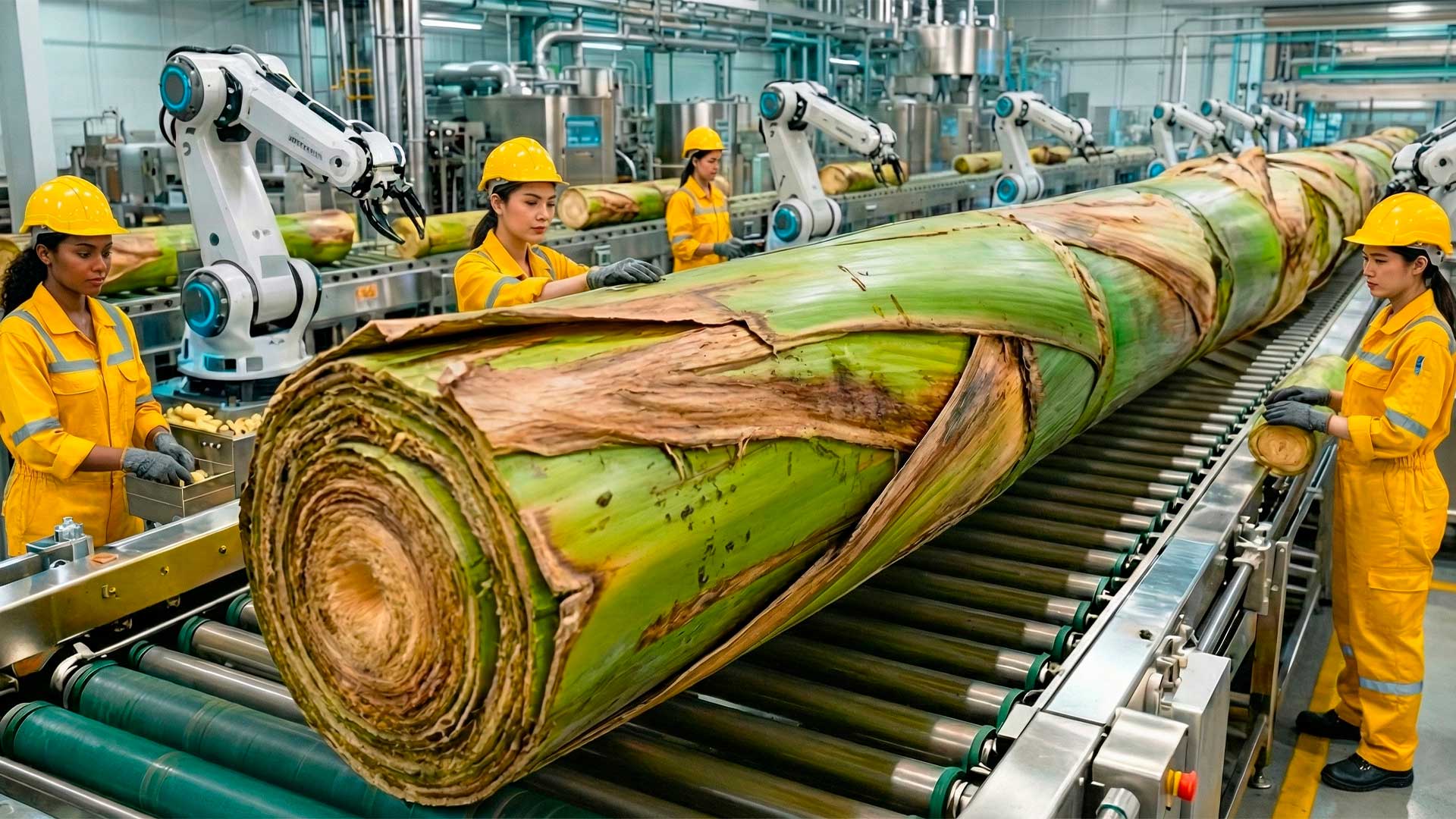 Toneladas de troncos de banana que sobravam após a colheita estão virando insumo para roupas e papel, enquanto a extração mecânica e a secagem controlada aceleram a industrialização