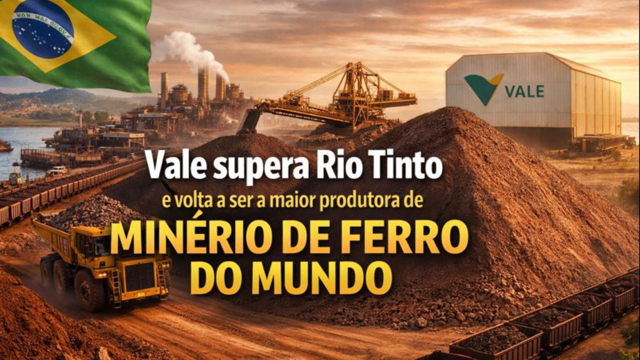 Com produção recorde, a Vale supera Rio Tinto, fortalece o resultado operacional e impulsiona as ações da Vale no mercado.