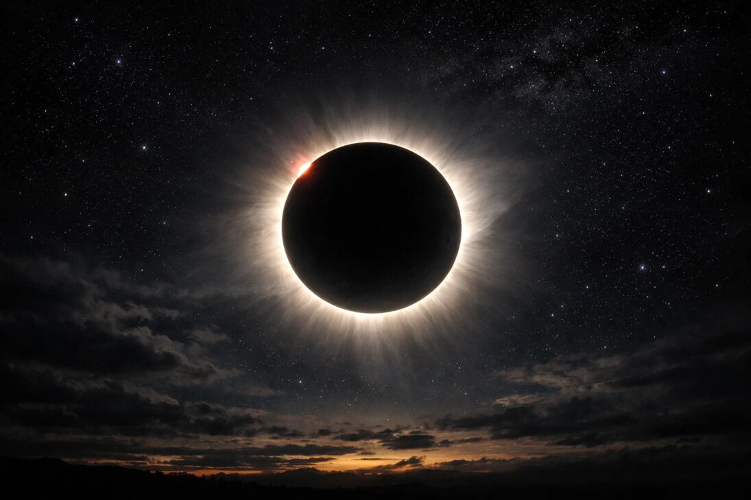 Eclipse solar total observado da Terra sem impacto gravitacional
