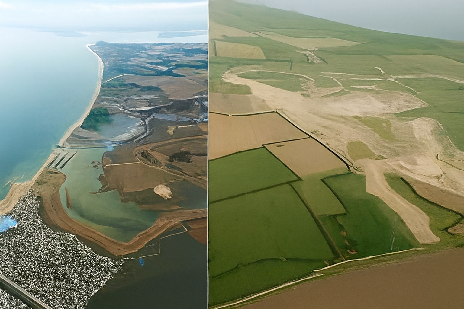 Após recuar quilômetros de barreiras e investir £28 milhões, a Inglaterra abriu mais de 180 hectares para que o mar reconstruísse salinas, pântanos e wetlands capazes de amortecer ondas, reduzir enchentes e proteger comunidades inteiras