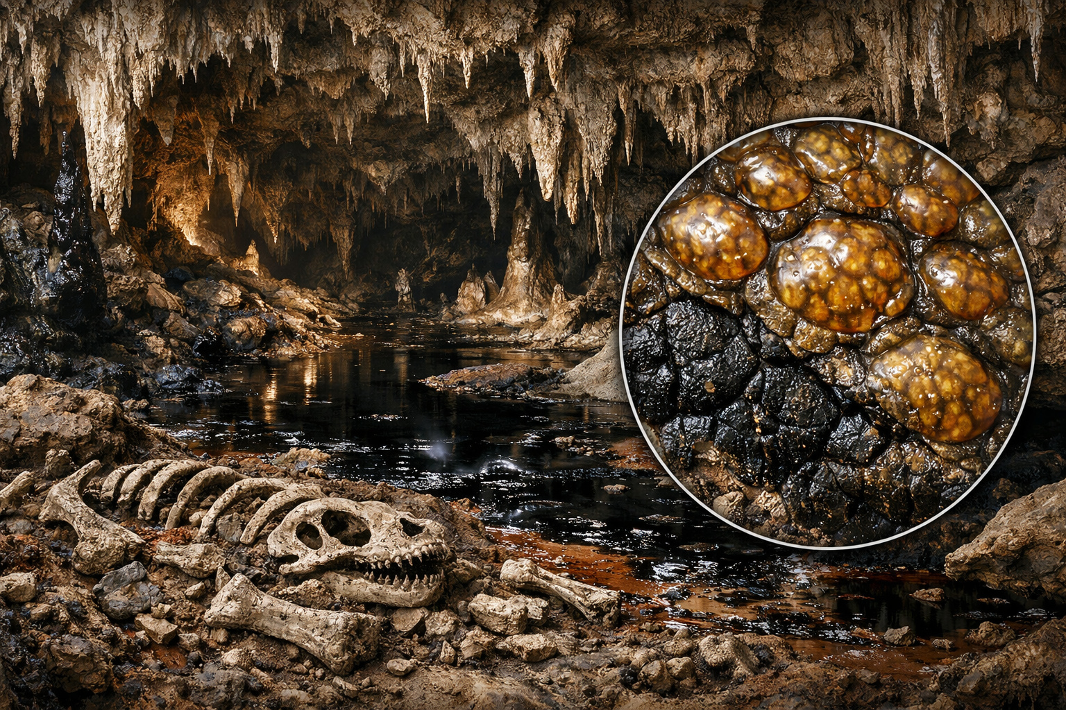 Ilustração mostra fragmento de pele fossilizada de réptil encontrado em caverna de Oklahoma, o mais antigo já identificado pela ciência.