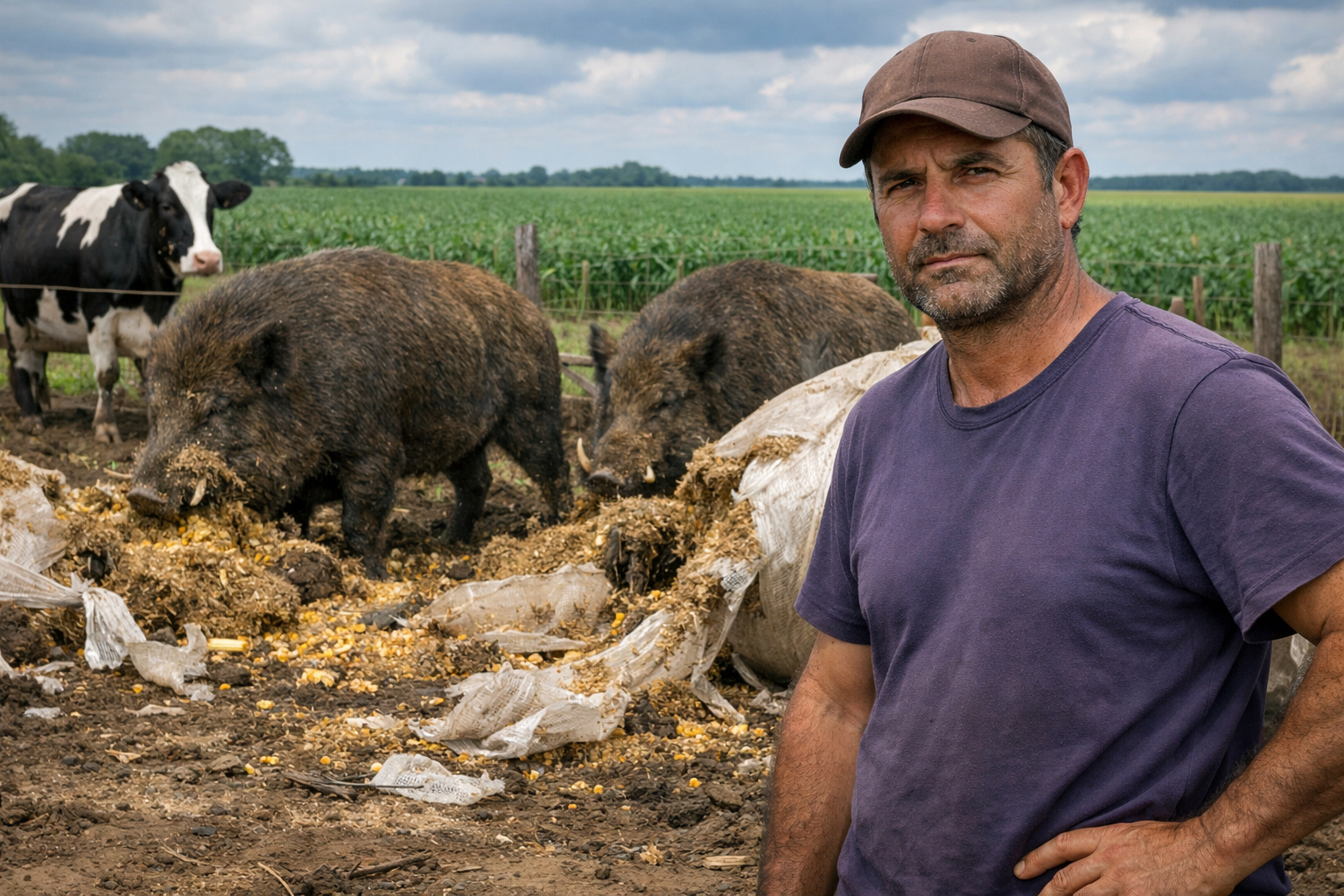 Produtor rural tirando leite em curral simples com vacas leiteiras ao amanhecer.