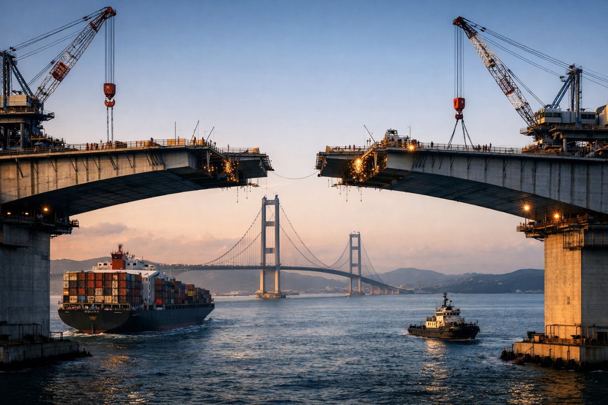 nova ponte da Rota Bioceânica sobre o Rio Paraguai liga Mato Grosso do Sul ao Paraguai e promete cortar 12 a 17 dias até a China, com 101 metros para o beijo das aduelas e entrega prevista para agosto de 2026.