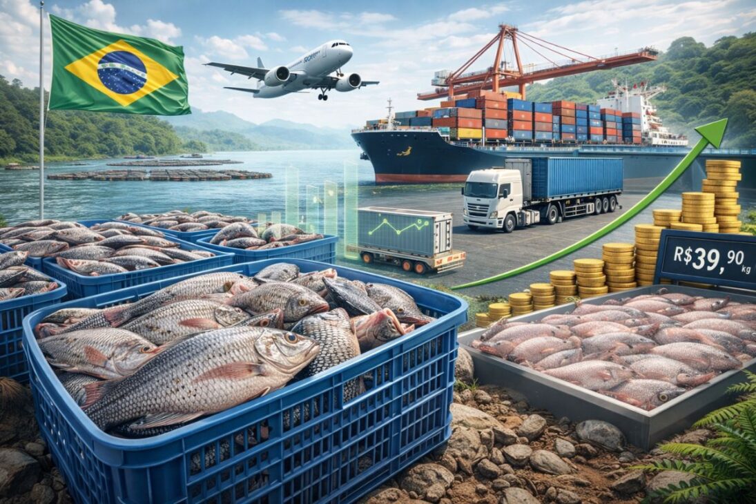 Tilápia em escala recorde, preço da tilápia em alta, produção de tilápia no Brasil afetada por ração para tilápia e exportação de tilápia brasileira.