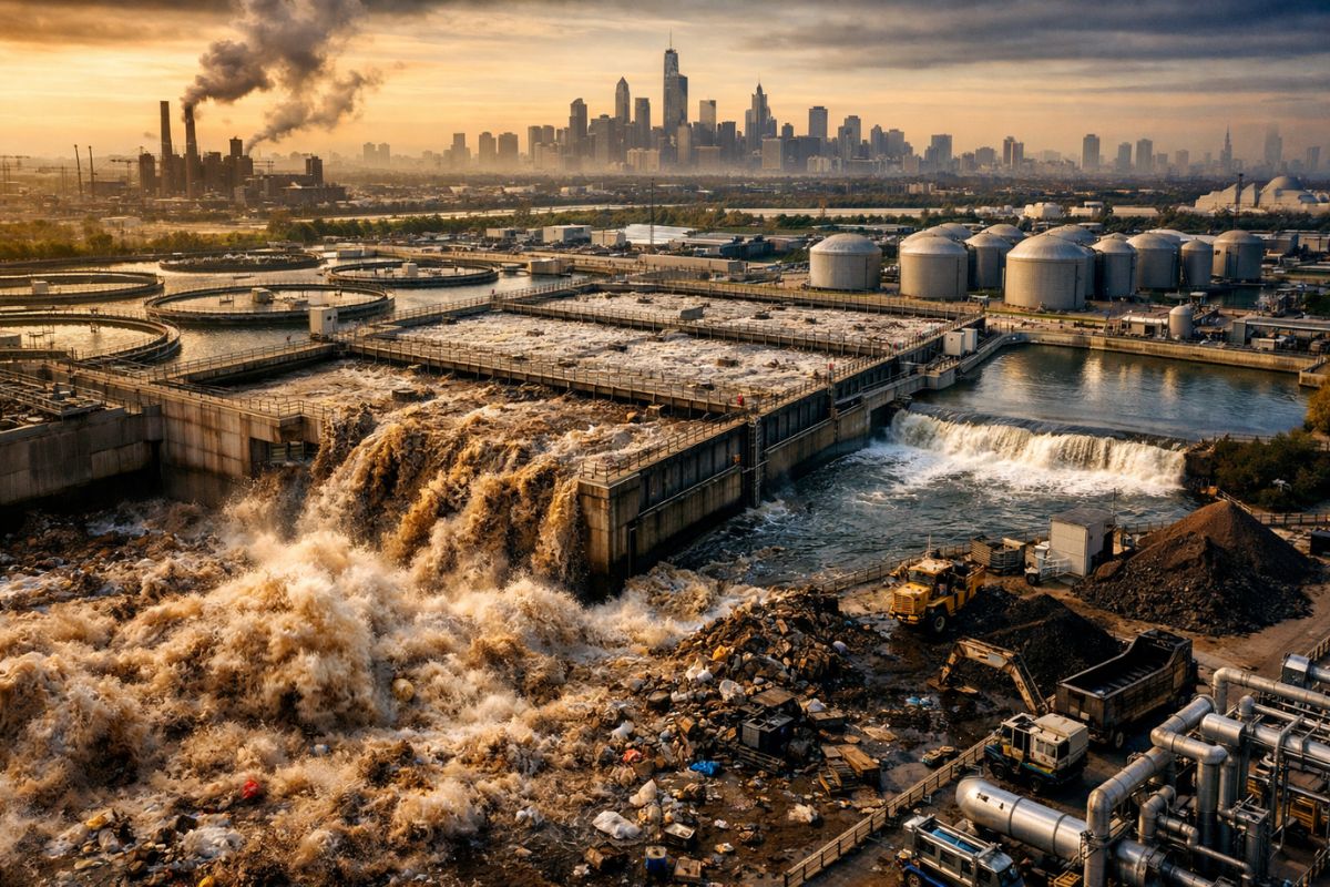 Chicago e Stickney mostram tratamento de esgoto de águas residuais e como biossólidos viram energia e fertilizante.