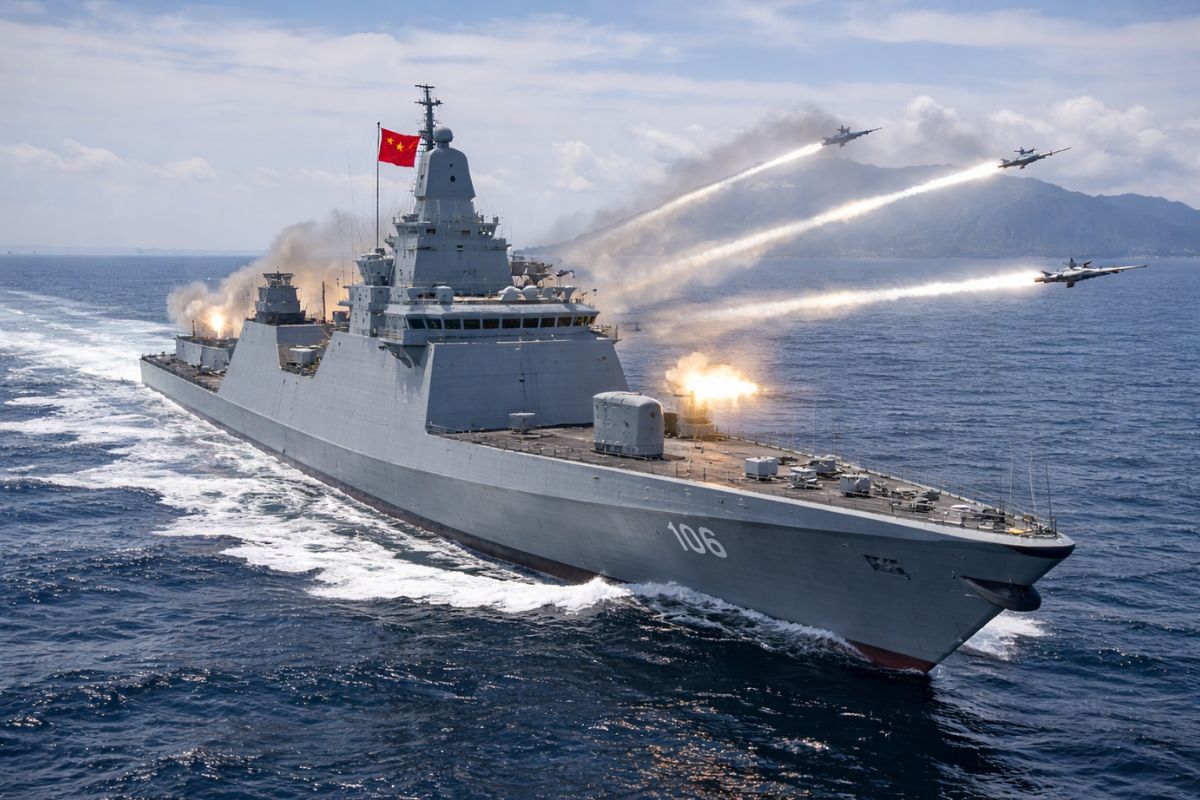 Com 11.000 toneladas, radar em alta potência e 4 mísseis de interferência, destróier Tipo 055 Yanan expõe guerra eletrônica chinesa e afasta jatos estrangeiros perto de Taiwan