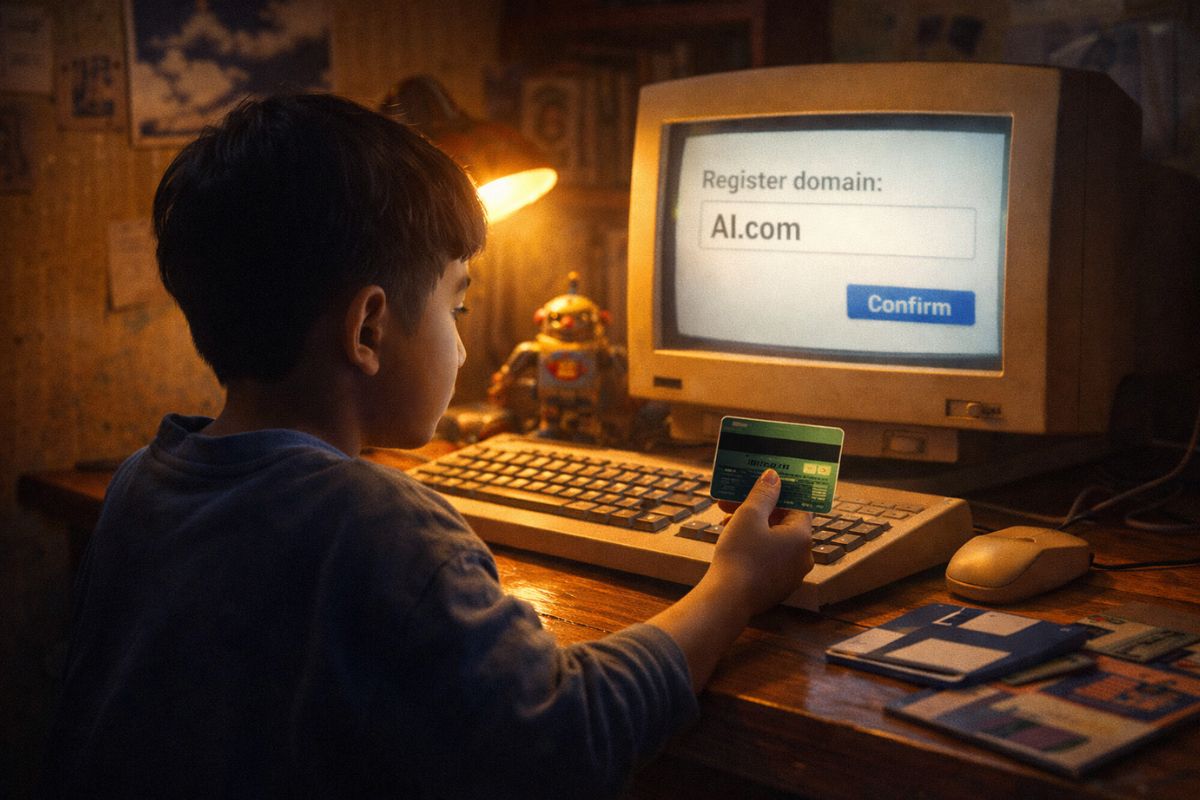 Um menino malaio de 10 anos usou o cartão de crédito da mãe para registrar o domínio AI.com por US$ 100 em 1993, manteve-o por décadas e depois o vendeu por US$ 70 milhões