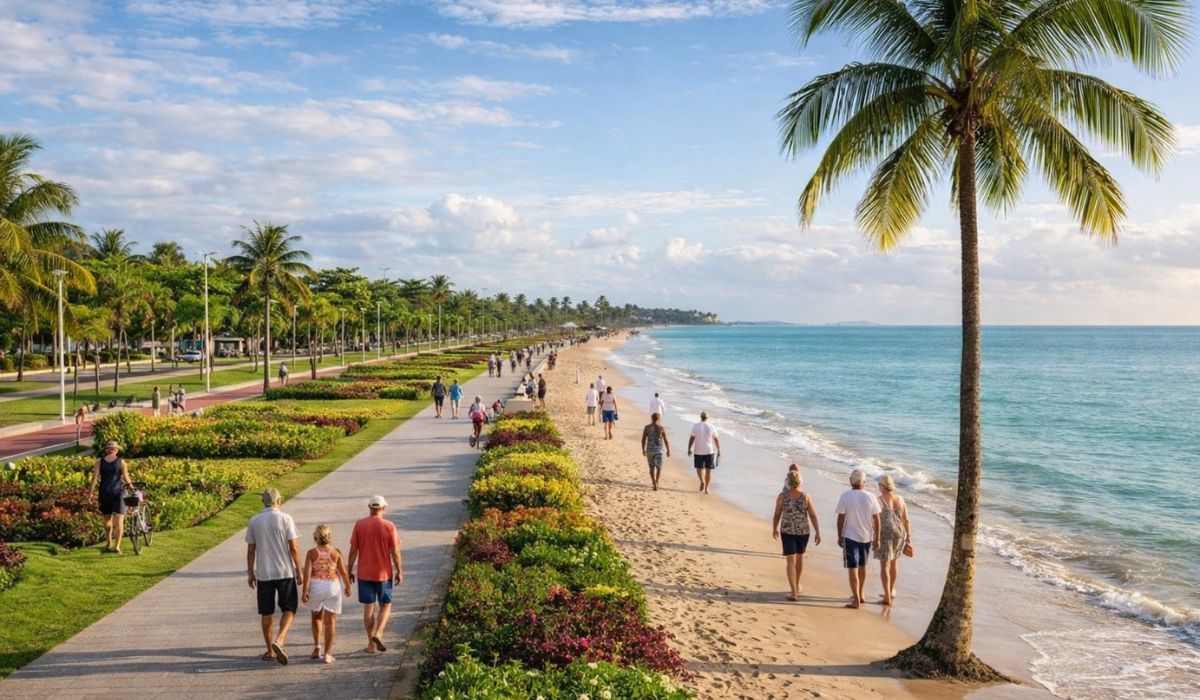 Santos reúne mar e o maior jardim de praia do mundo, reconhecido pelo Guinness, em uma orla que virou cartão-postal. (Imagem: Ideogram)