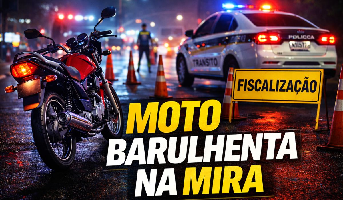 Blitz em Criciúma vai fiscalizar motos com escapamento aberto e pode apreender veículos irregulares a partir de quarta-feira (18). (Imagem: Ilustração/Ideogram)