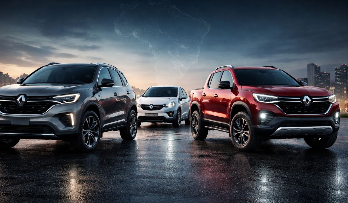 Veja os lançamentos da Renault para 2026 no Brasil: picape inspirada no Niagara, novo Koleos híbrido e atualizações do Kwid e Kwid E-Tech. (Imagem: Ilustrativa)