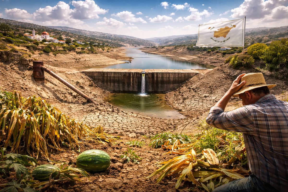 Ilha de Chipre entra em seca do século, exige corte de 10% no consumo de água e vê reservatórios em 13,7% enquanto agricultores entram em desespero
