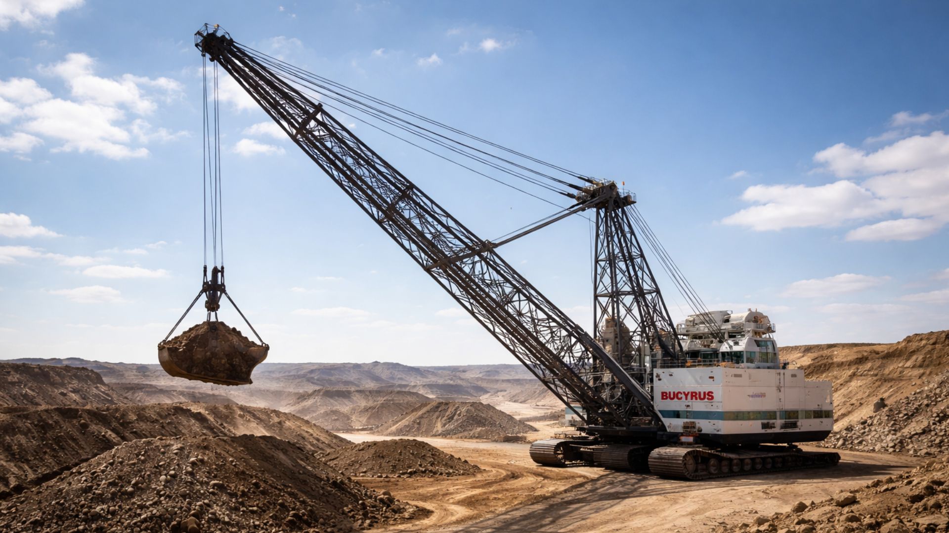 Dagline Bucyrus 1260W de 1.628 toneladas opera 24h na Mina de Candiota e sustenta a produção de carvão no RS com alta tecnologia.