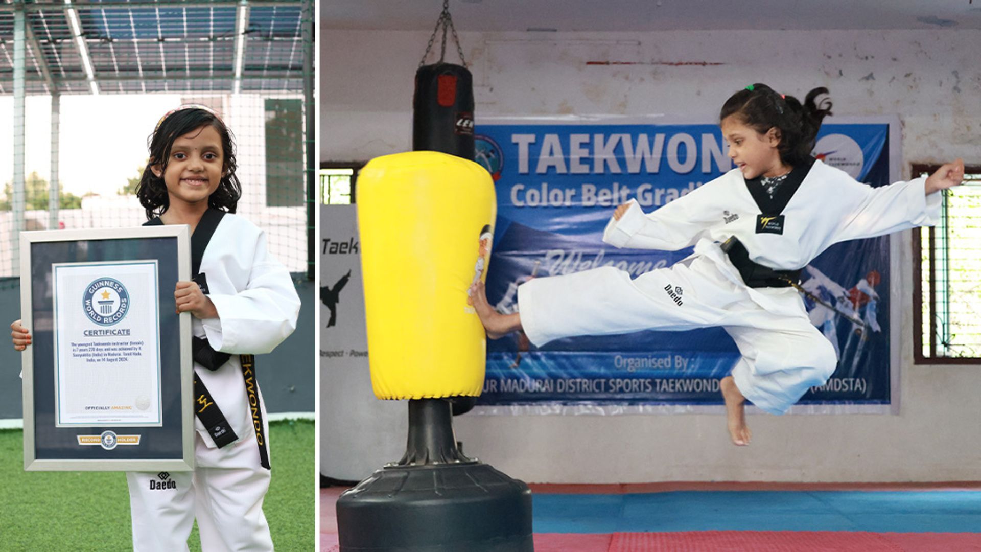 Menina indiana entra para o Guinness como a instrutora de taekwondo mais jovem do mundo após conquistar faixa preta aos 7 anos.
