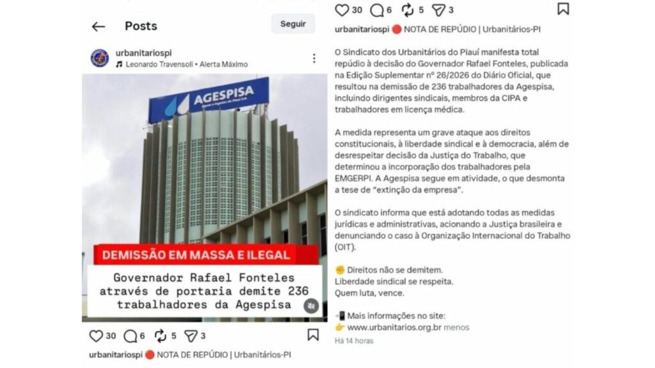 Portarias oficializam demissão de 236 trabalhadores da Agespisa e sindicato questiona legalidade do corte coletivo durante liquidação da estatal.