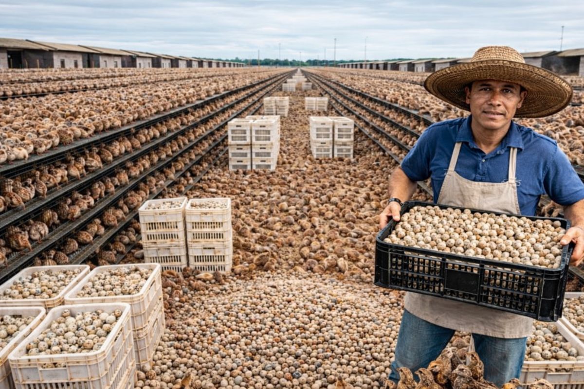 Maior fazenda de codornas revela como produção de ovos, carne de codorna, biossegurança e avicultura brasileira sustentam operações em escala industrial no país.