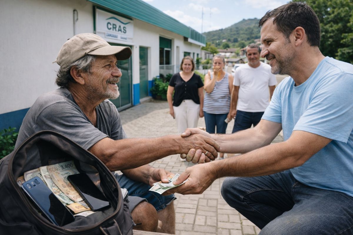 Morador de rua em Canelinha acha bolsa com R$ 3,4 mil e dois celulares, devolve tudo no CRAS, emociona dono perdido e ainda recebe recompensa pela honestidade (2)