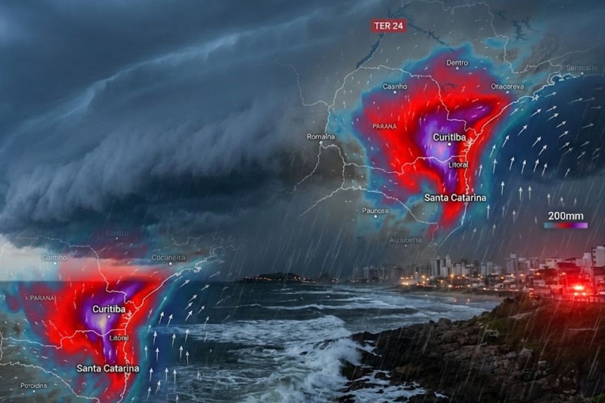 Frente fria traz chuva intensa ao leste do Paraná e Litoral Norte de Santa Catarina com risco de alagamentos e temporais nesta semana.