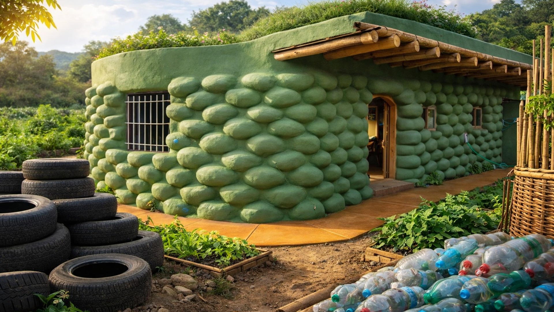 Casas feitas com pneus, garrafas, contêineres, bambu e terra mostram como materiais alternativos estão sendo usados na construção civil.