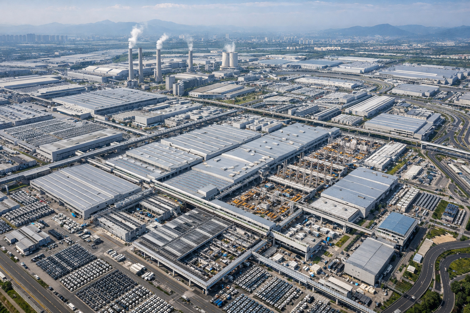 Vista aérea da megafábrica da BYD em Zhengzhou ocupando 10,67 km²