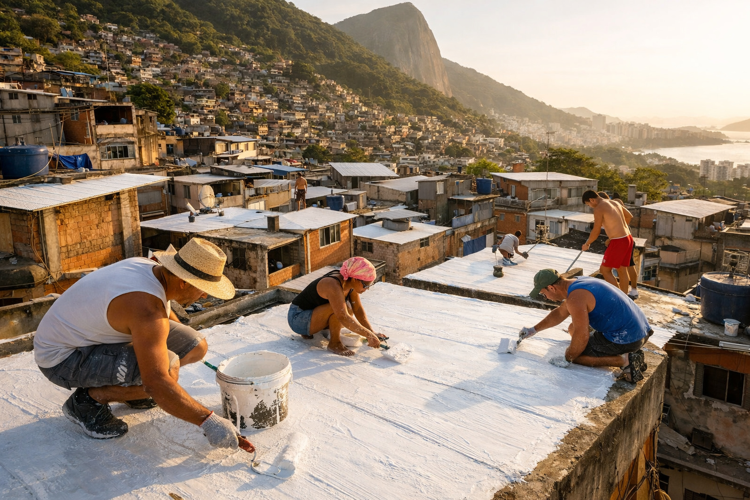 Laje pintada com tinta térmica caseira em favela do Rio